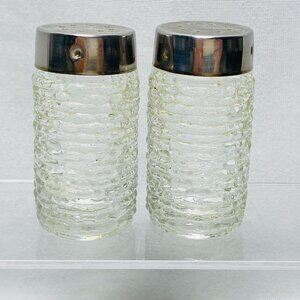 Vintage Anchor Hocking Clear Soreno Glass Salt & Pepper Shakers With Metal Lids